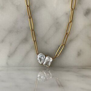 Toi et Moi - 18K Paperclip chain stainless steel necklace